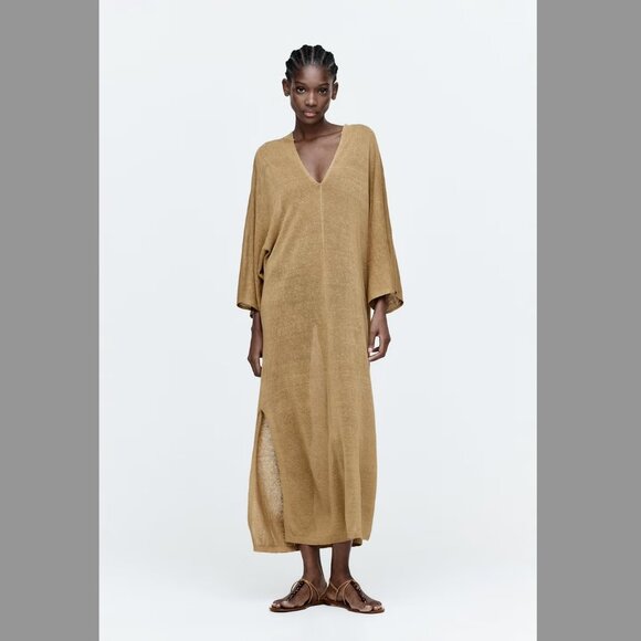 zara wheat linen knit kaftan - Picture 2 of 6